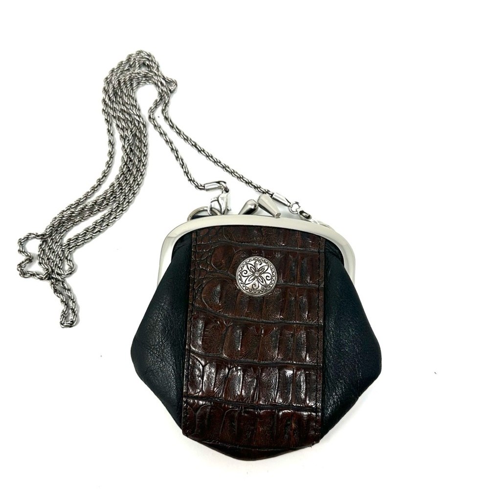 Brighton Black Croc Embossed Leather Kisslock Coin Purse Crossbody